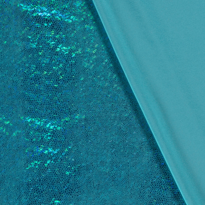 Lamé / elastische foliejersey slangenmotief, donkerturquoise