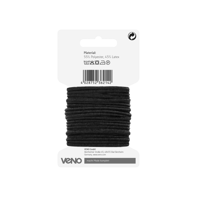 Elastic koord, 3 mm, 3 metres, zwart