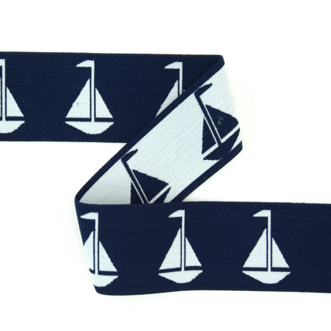Bande élastique bateaux, marine-blanc