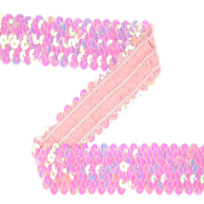 Galon Paillettes élastique 30 mm rose