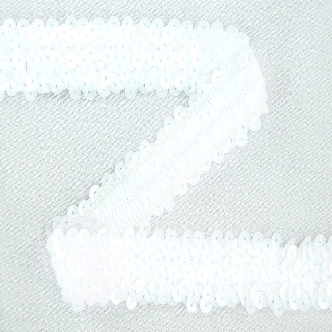 Elastische Paillettenborte 30 mm weiss