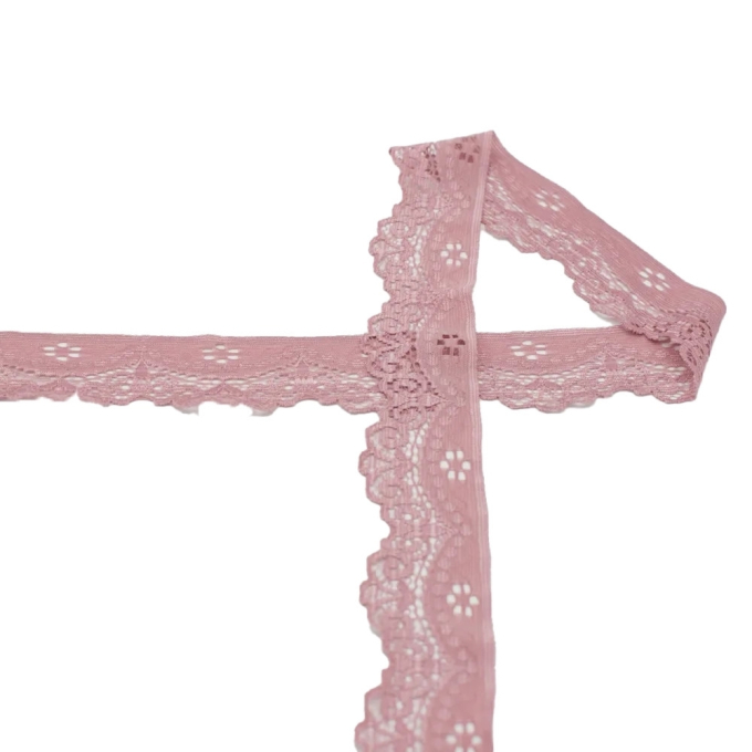 Ruban dentelle élastique 3,5 cm, vieux rose