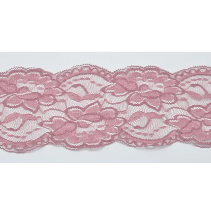 Ruban dentelle élastique 10cm, vieux rose