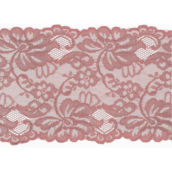 Ruban dentelle élastique 15cm, vieux rose