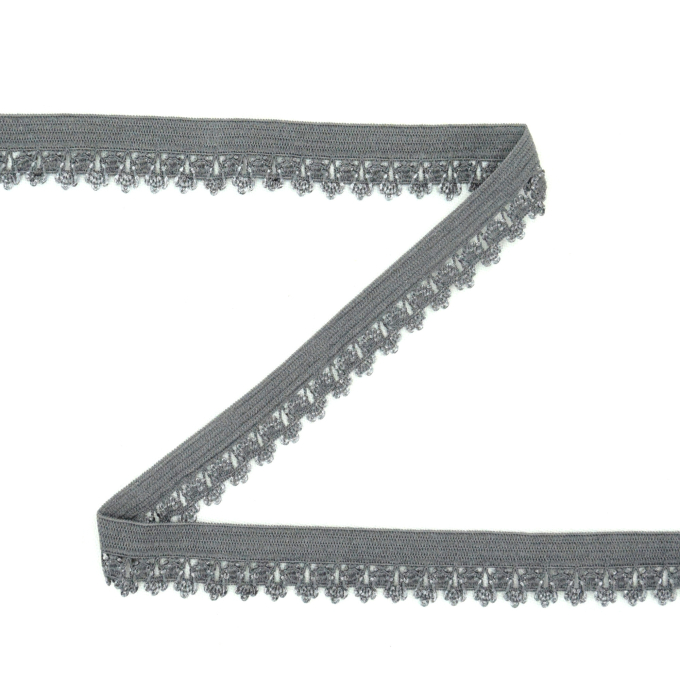 Elastisches Einfassband Blumenkante, grau 14 mm
