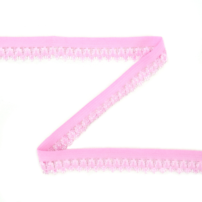 Elastisches Einfassband Blumenkante, rosa 14 mm