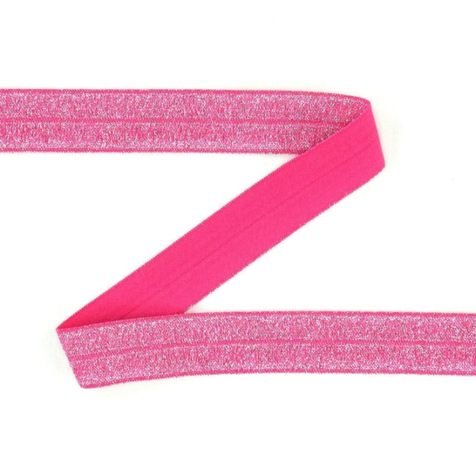 Biais couture élastique 2cm, Lurex, rose fuchsia