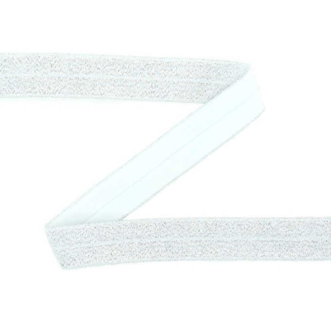 Biais couture élastique 2cm, Lurex, blanc