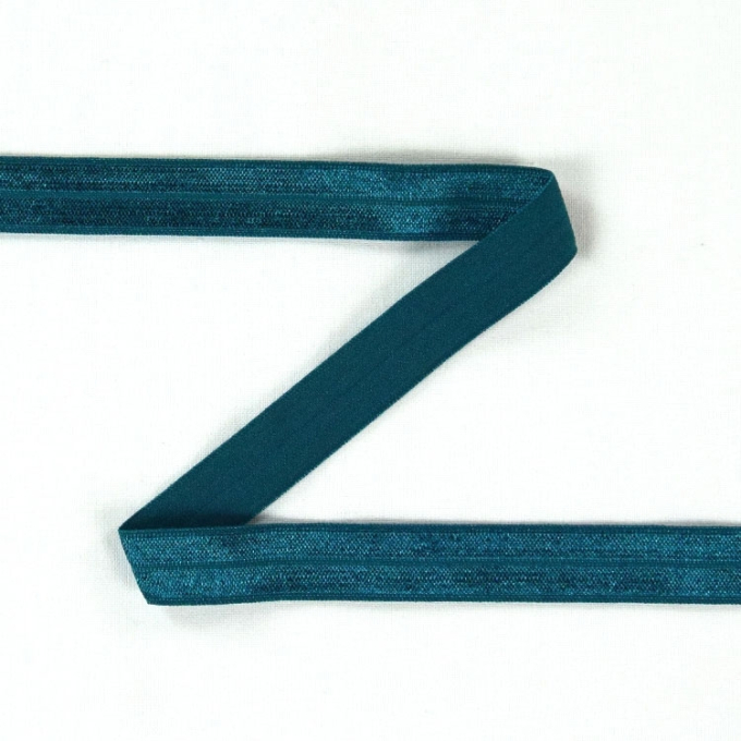 Biais couture élastique 1,5cm, brillant, bleu pétrole