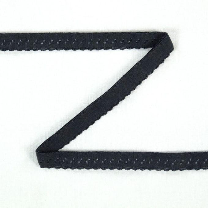 Elastisches Spitzen Einfassband mit Stickerei dunkelgrau 12 mm