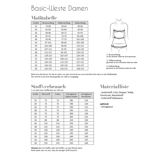 Paper pattern Fadenkäfer Basic Weste, women, German