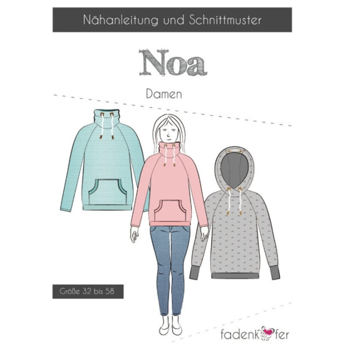 Fadenkäfer Noa raglan hoodie women paper pattern, en allemand