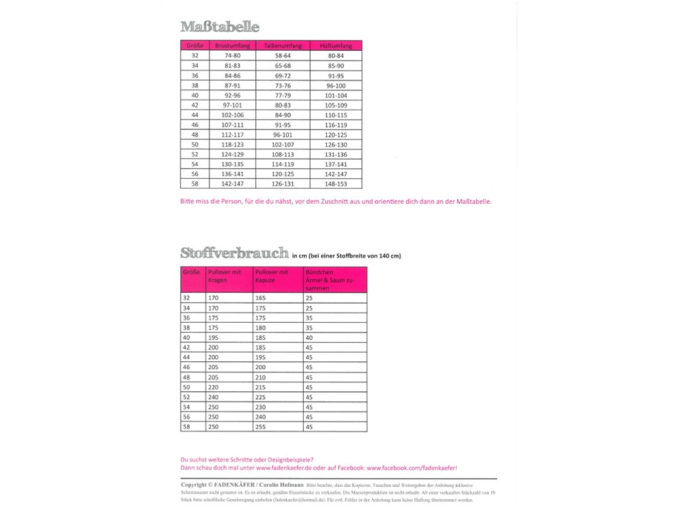 Fadenkäfer Noa raglan hoodie women paper pattern, en allemand