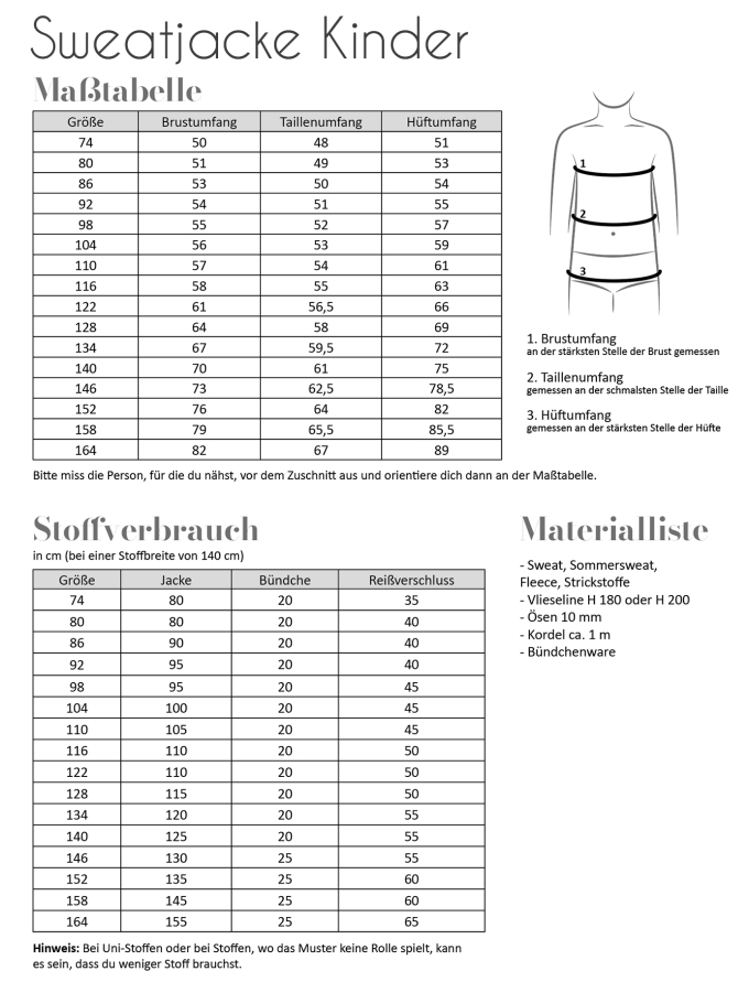 Fadenkäfer hoodie / sweater kids paper pattern, German