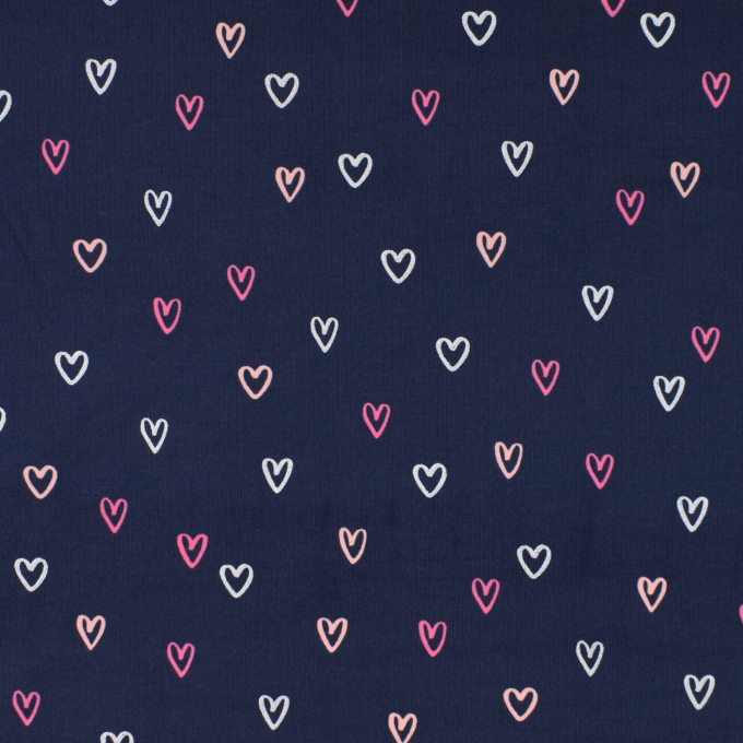 Tissu velours côtelé milleraies Coeurs Hearts, bleu marine
