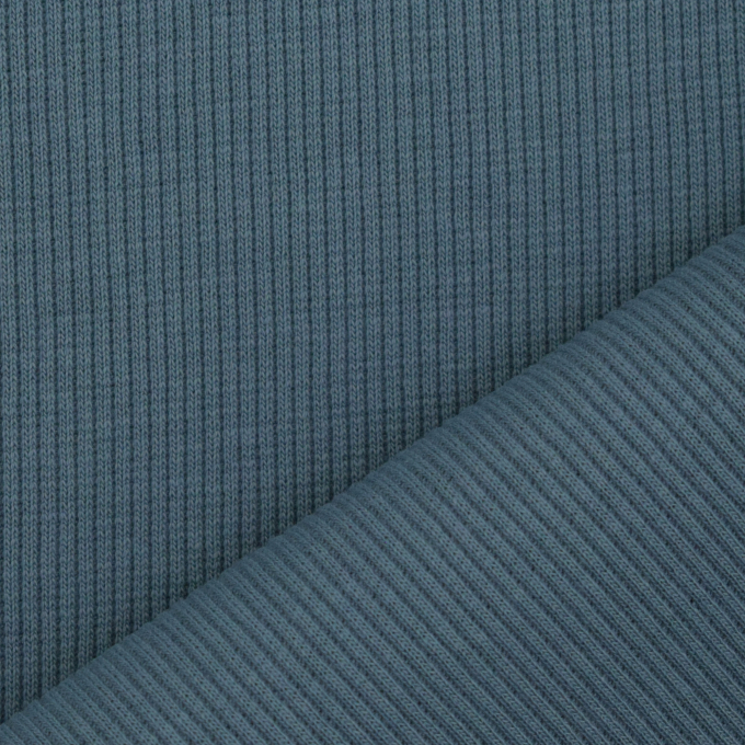 Tissu jersey coton côtelé milleraies, bleu denim