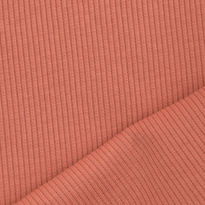 Tissu jersey coton côtelé milleraies, pêche