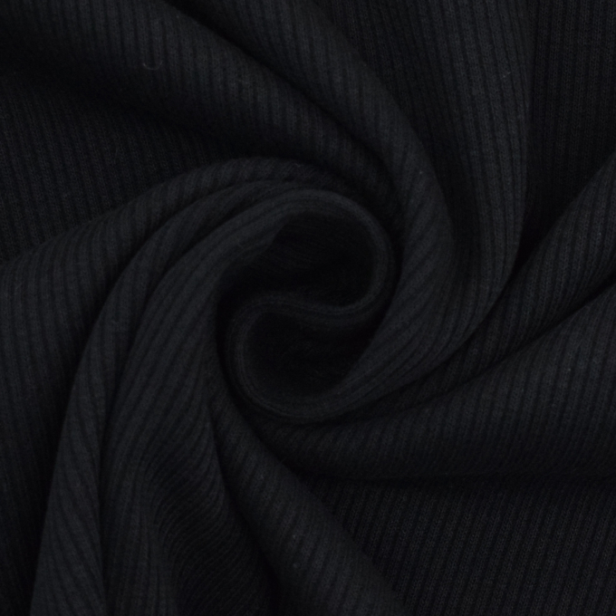 Tissu jersey coton côtelé milleraies, noir