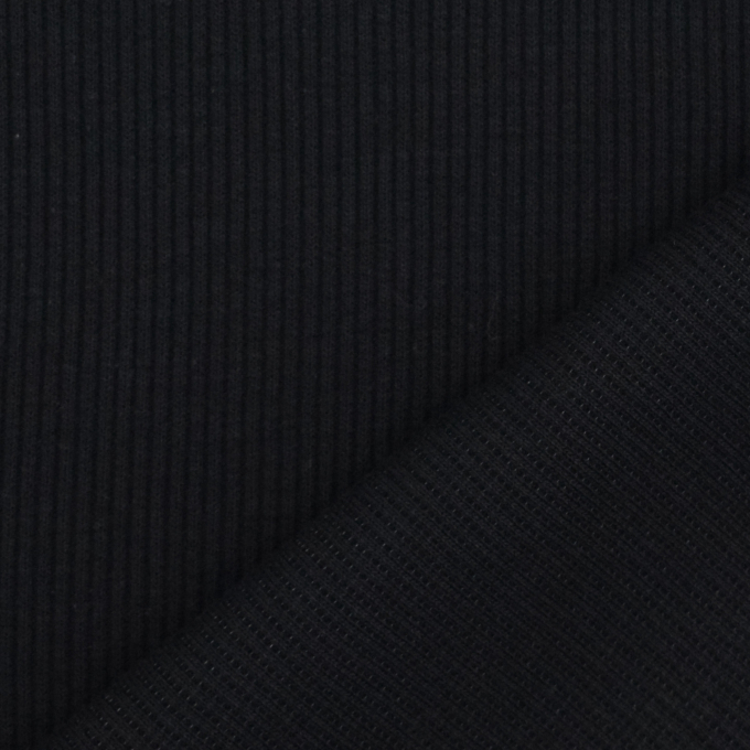 Tissu jersey coton côtelé milleraies, noir
