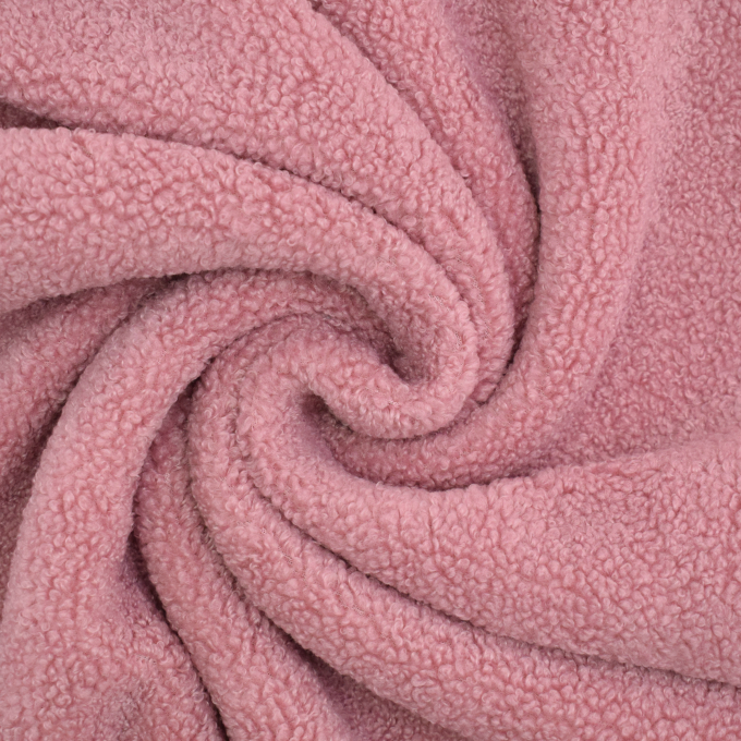 Tissu bouclette maille tricot fin uni, vieux rose