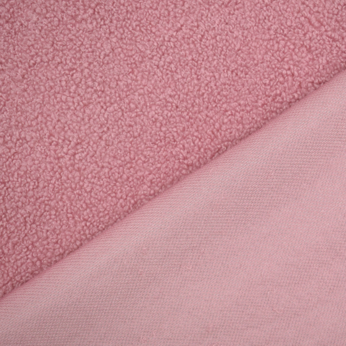 Tissu bouclette maille tricot fin uni, vieux rose