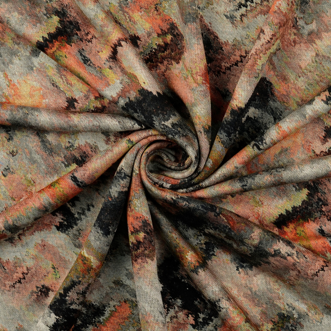 Tissu jersey maille tricot fin Abstract Art, gris