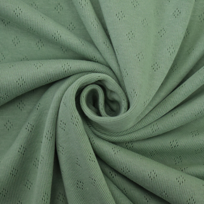 Tissu jersey de coton maille tricot fin Ajour, vert pâle