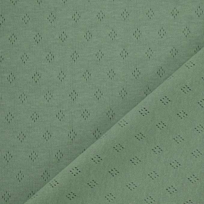 Tissu jersey de coton maille tricot fin Ajour, vert pâle