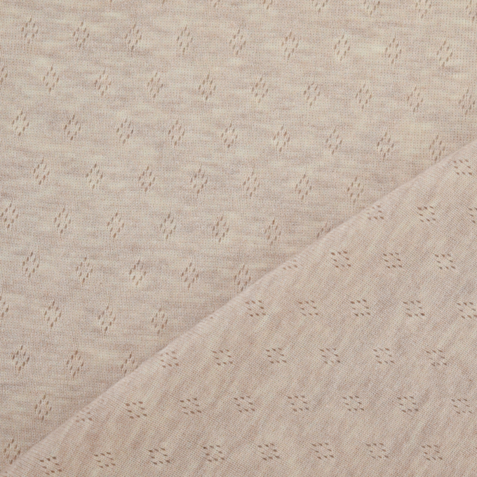 Tissu jersey de coton maille tricot fin Ajour, beige clair chiné
