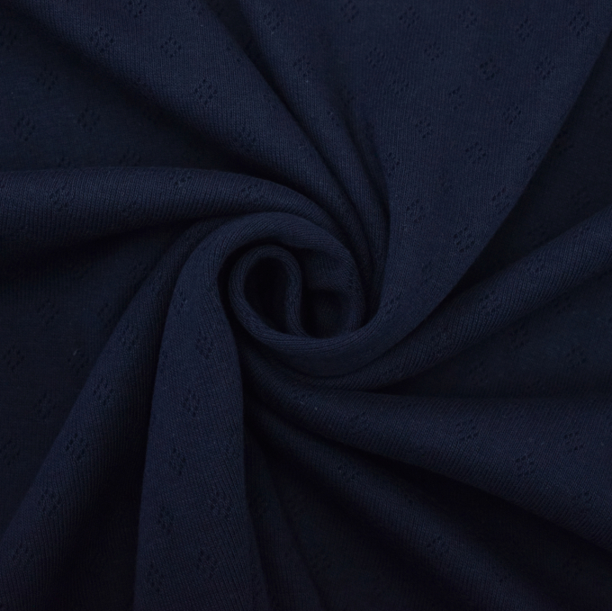 Tissu jersey de coton maille tricot fin Ajour, bleu marine