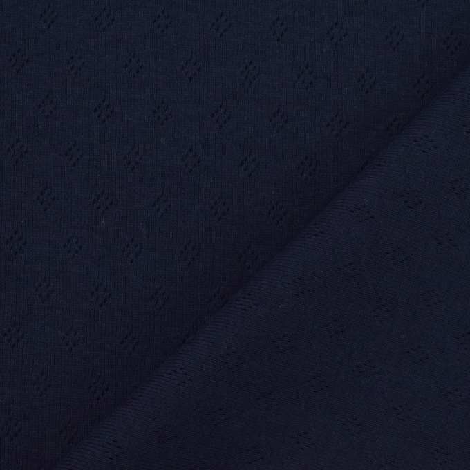 Tissu jersey de coton maille tricot fin Ajour, bleu marine