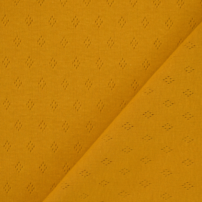Tissu jersey de coton maille tricot fin Ajour, ocre