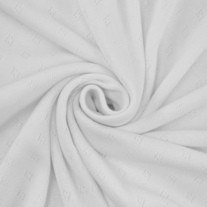 Tissu jersey de coton maille tricot fin Ajour, blanc