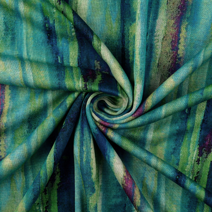 Tissu jersey maille tricot fin Color Stripes, vert