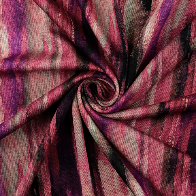 Tissu jersey maille tricot fin Color Stripes, rose fuchsia