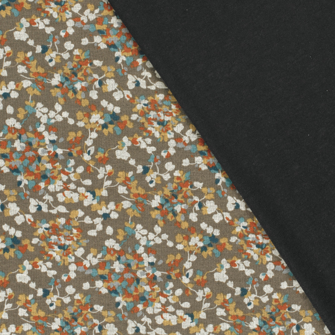 Tissu jersey maille tricot Confettis de fleurs Little Flowers, taupe