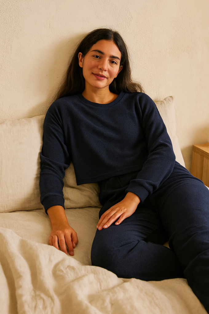 Tissu jersey maille tricot fin melange, bleu marine