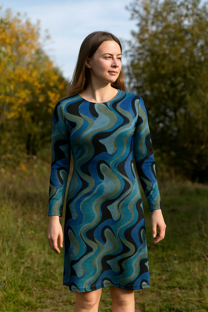 Feinstrickjersey Retro Waves, petrol