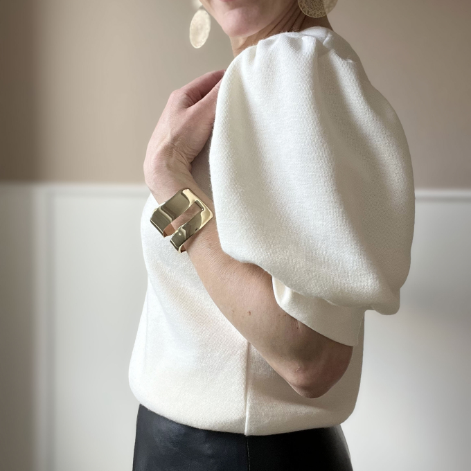 Tissu maille tricot fin double face Lia, blanc cassé