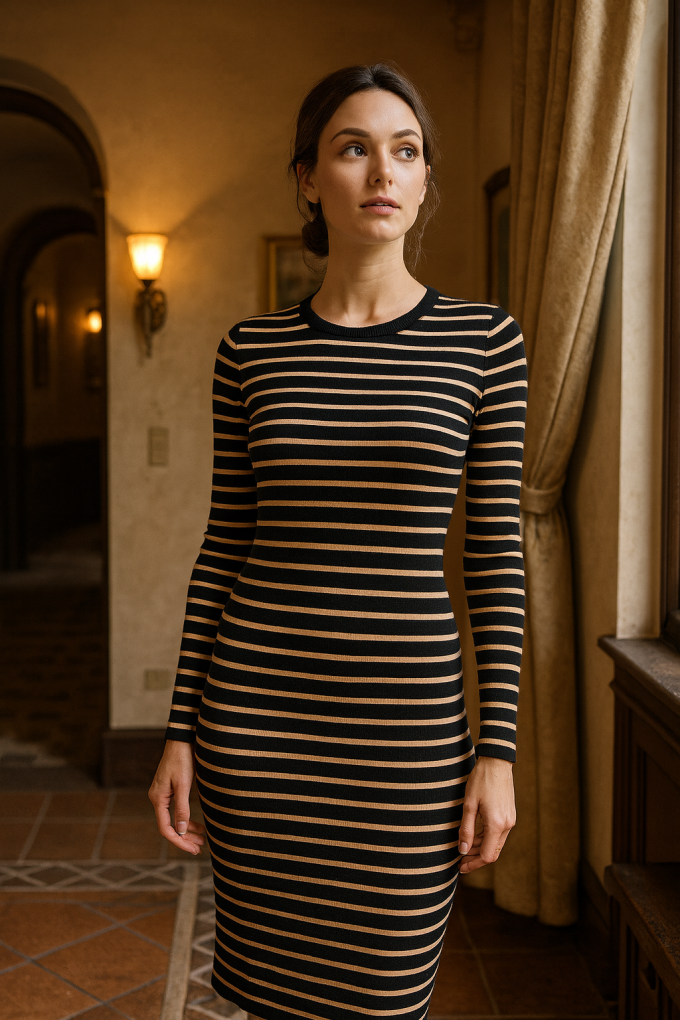 Fijngebreide stof doubleface stripes, zwart