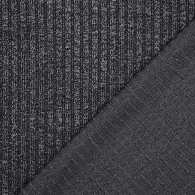 Tissu maille tricot fin côtelé, gris foncé