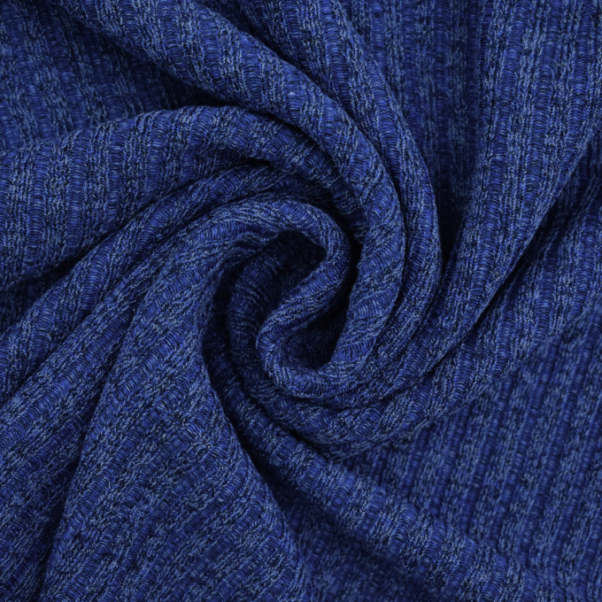 Tissu maille tricot fin côtelé, bleu royal