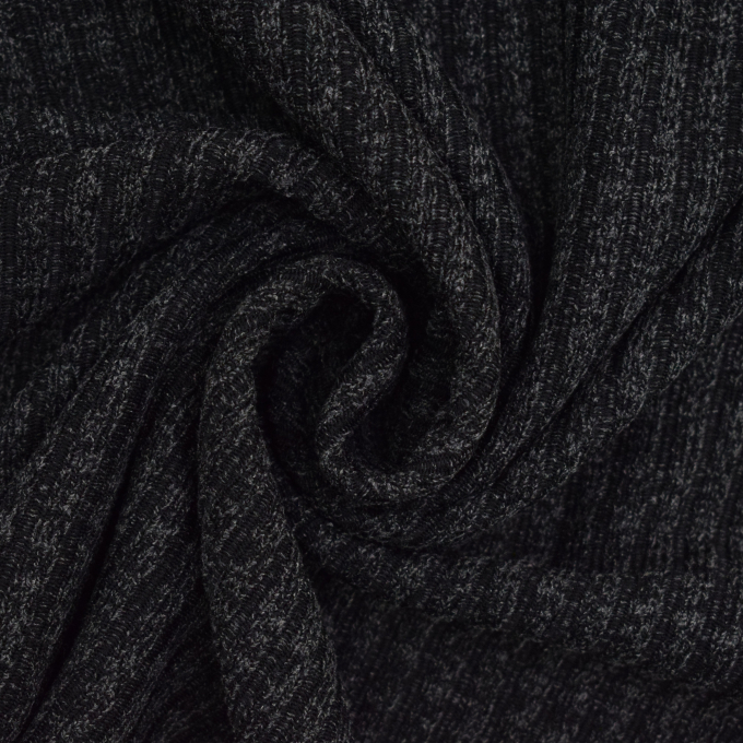 Tissu maille tricot fin côtelé, noir