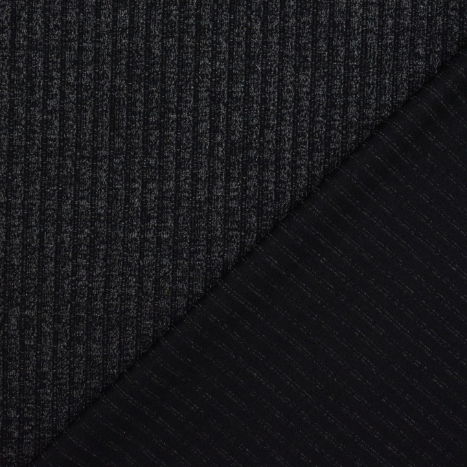 Tissu maille tricot fin côtelé, noir
