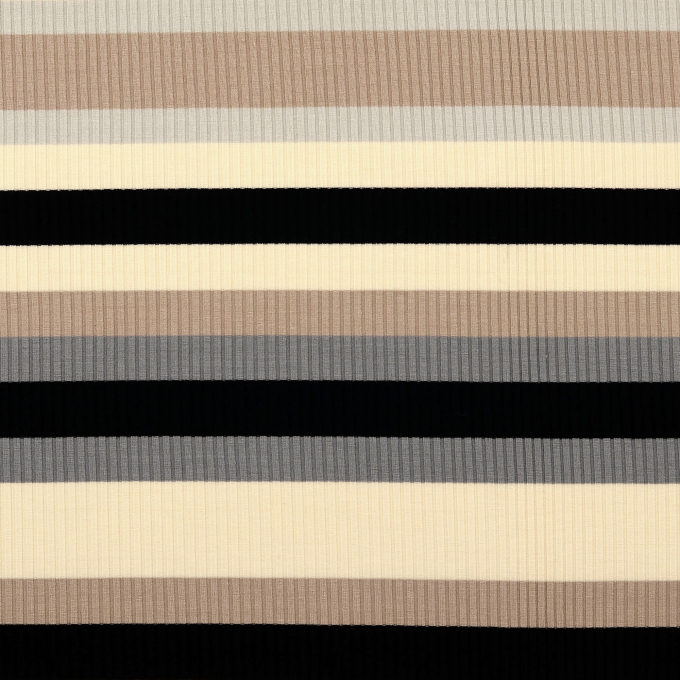 Tissu maille tricot fin côtelé rayé, beige