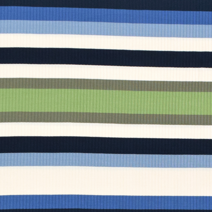 Tissu maille tricot fin côtelé rayé, bleu