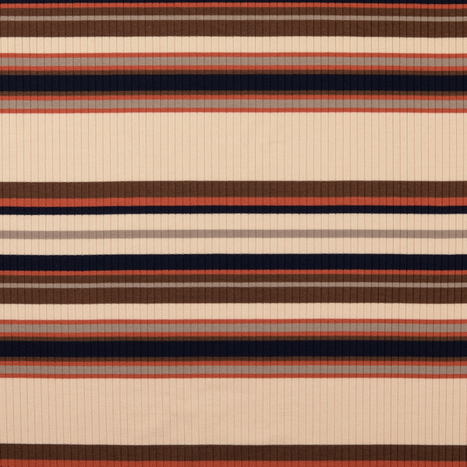 Tissu maille tricot fin côtelé rayé, beige