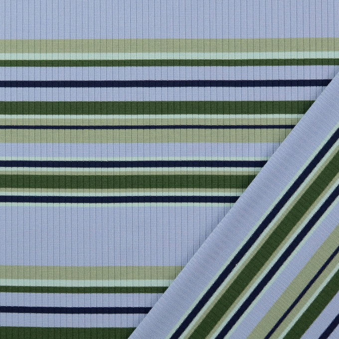 Tissu maille tricot fin côtelé rayé, bleu