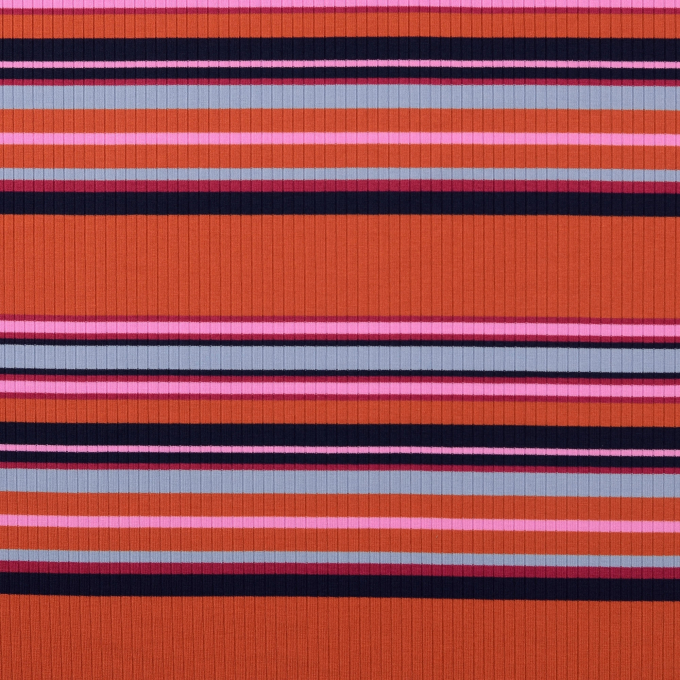 Fijngebreide stof geribd stripes, terracotta