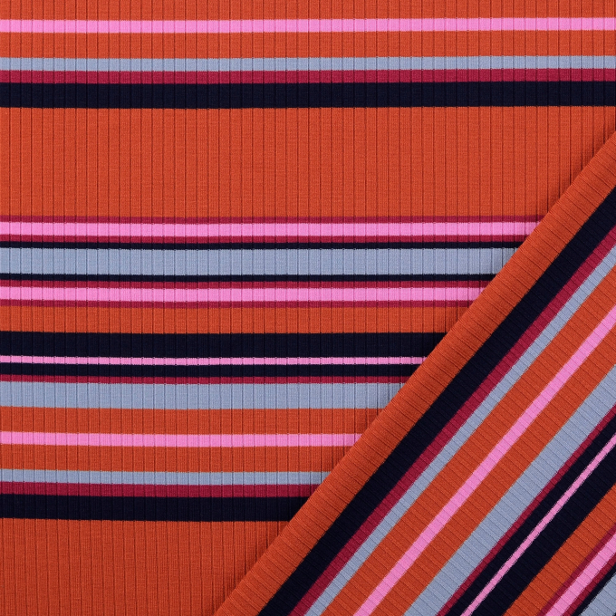 Fijngebreide stof geribd stripes, terracotta